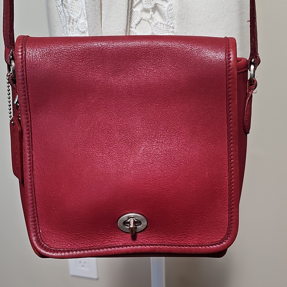 Coach Red Leather Turnlock Crossbody Bag Vintage With Matching Wallet